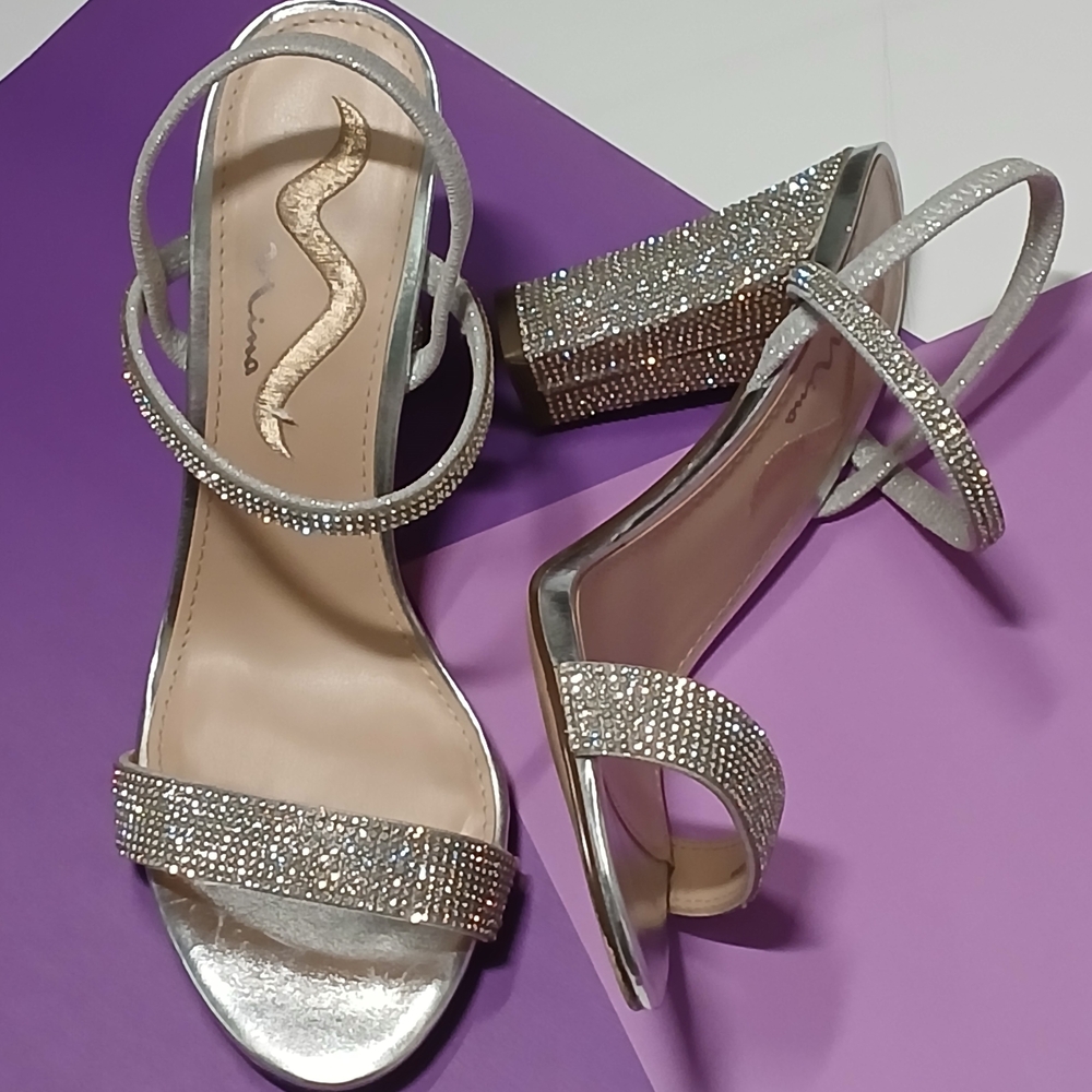 Nina Silver Stiletto Heels with Crystal Embellishments